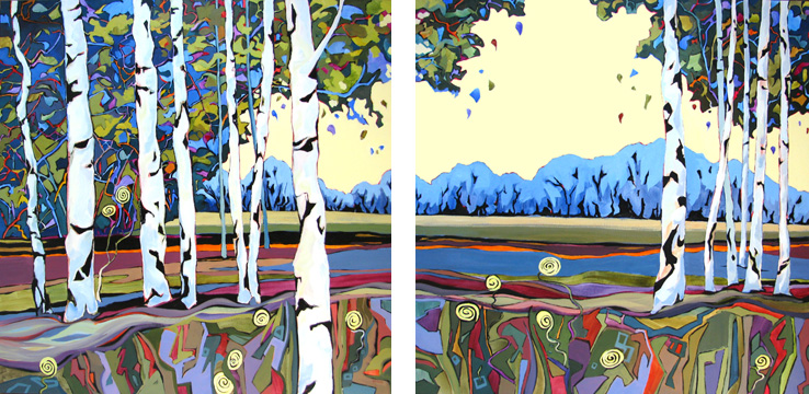 Diptych - Birch Banter by Carolee Clark